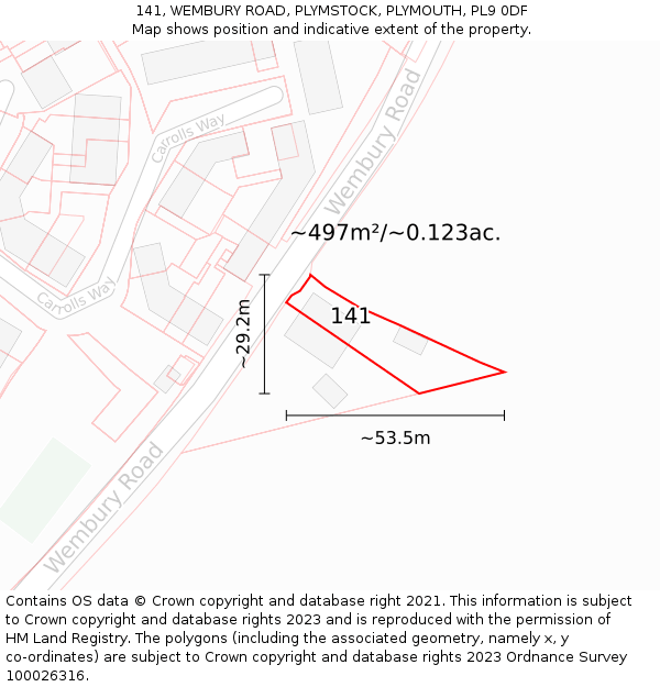 141, WEMBURY ROAD, PLYMSTOCK, PLYMOUTH, PL9 0DF: Plot and title map