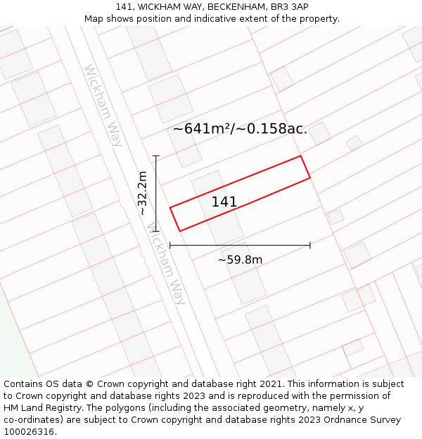 141, WICKHAM WAY, BECKENHAM, BR3 3AP: Plot and title map