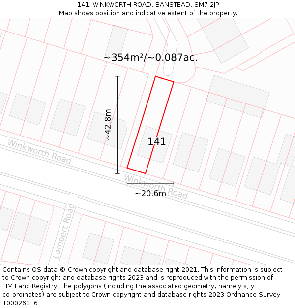 141, WINKWORTH ROAD, BANSTEAD, SM7 2JP: Plot and title map