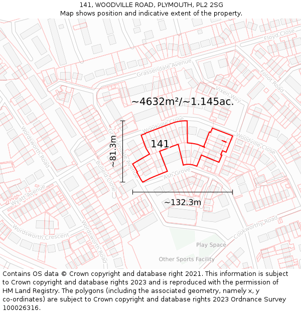 141, WOODVILLE ROAD, PLYMOUTH, PL2 2SG: Plot and title map