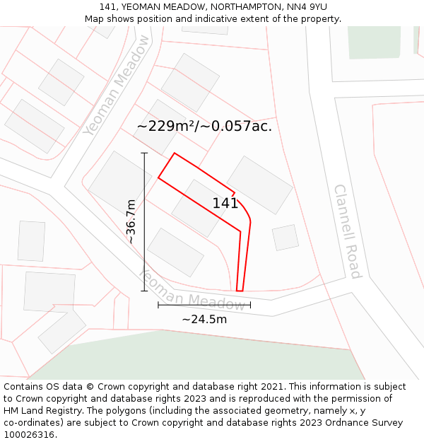 141, YEOMAN MEADOW, NORTHAMPTON, NN4 9YU: Plot and title map