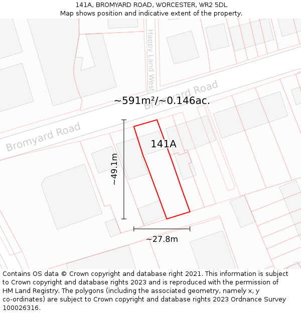 141A, BROMYARD ROAD, WORCESTER, WR2 5DL: Plot and title map