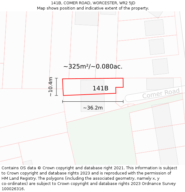 141B, COMER ROAD, WORCESTER, WR2 5JD: Plot and title map