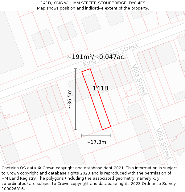 141B, KING WILLIAM STREET, STOURBRIDGE, DY8 4ES: Plot and title map