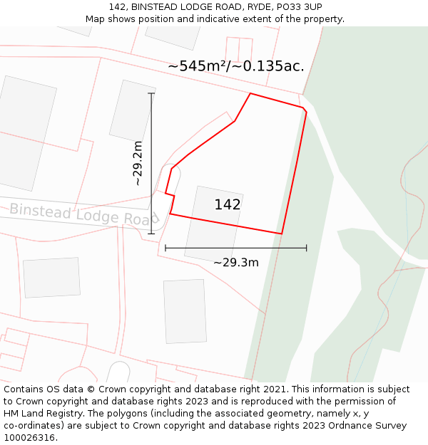 142, BINSTEAD LODGE ROAD, RYDE, PO33 3UP: Plot and title map