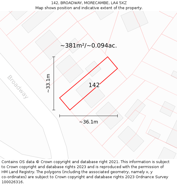 142, BROADWAY, MORECAMBE, LA4 5XZ: Plot and title map