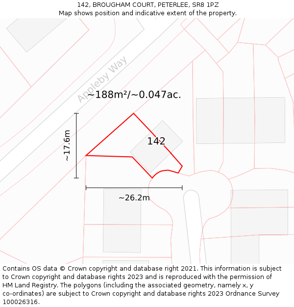 142, BROUGHAM COURT, PETERLEE, SR8 1PZ: Plot and title map