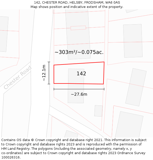 142, CHESTER ROAD, HELSBY, FRODSHAM, WA6 0AS: Plot and title map