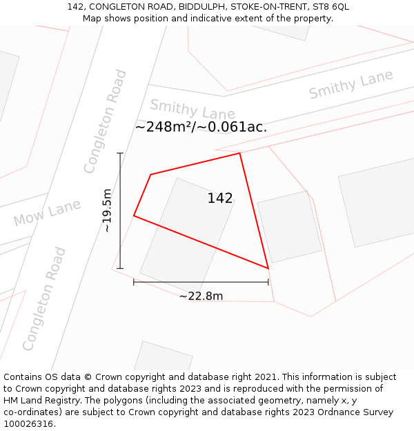 142, CONGLETON ROAD, BIDDULPH, STOKE-ON-TRENT, ST8 6QL: Plot and title map