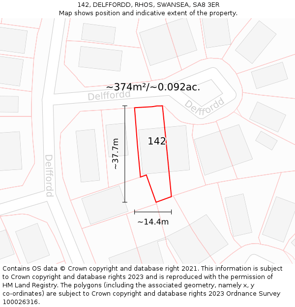 142, DELFFORDD, RHOS, SWANSEA, SA8 3ER: Plot and title map