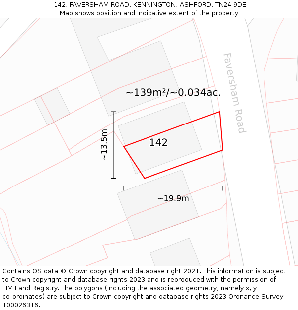 142, FAVERSHAM ROAD, KENNINGTON, ASHFORD, TN24 9DE: Plot and title map