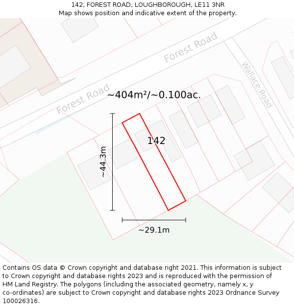 142, FOREST ROAD, LOUGHBOROUGH, LE11 3NR: Plot and title map