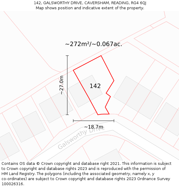 142, GALSWORTHY DRIVE, CAVERSHAM, READING, RG4 6QJ: Plot and title map