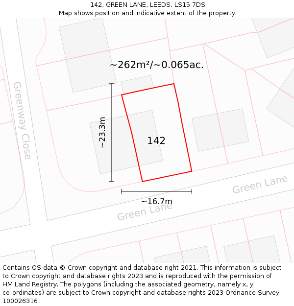 142, GREEN LANE, LEEDS, LS15 7DS: Plot and title map