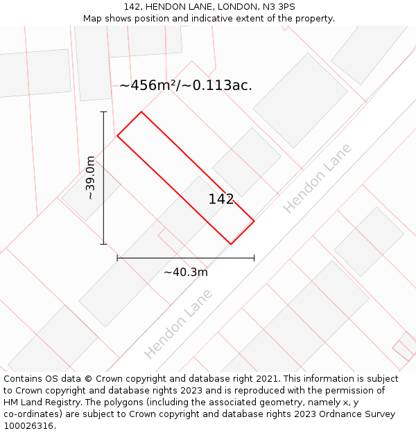 142, HENDON LANE, LONDON, N3 3PS: Plot and title map