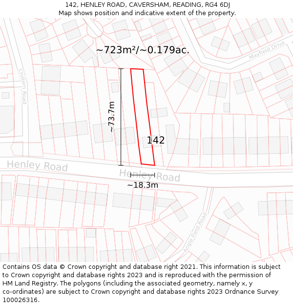 142, HENLEY ROAD, CAVERSHAM, READING, RG4 6DJ: Plot and title map
