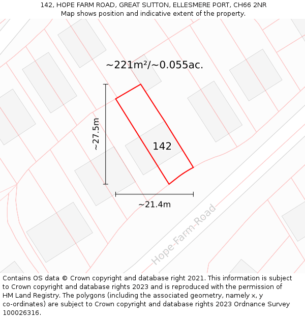 142, HOPE FARM ROAD, GREAT SUTTON, ELLESMERE PORT, CH66 2NR: Plot and title map