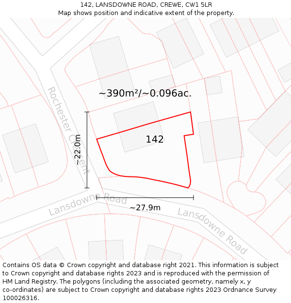 142, LANSDOWNE ROAD, CREWE, CW1 5LR: Plot and title map