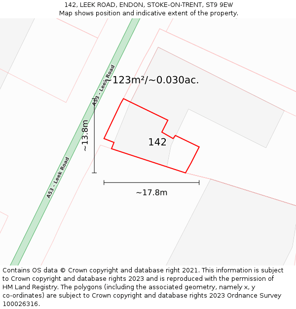 142, LEEK ROAD, ENDON, STOKE-ON-TRENT, ST9 9EW: Plot and title map