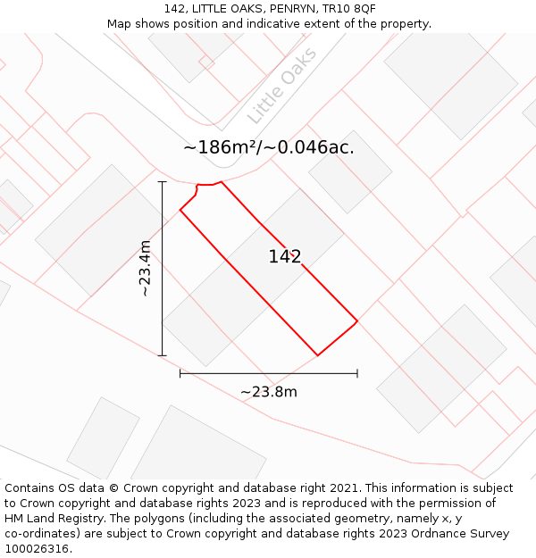 142, LITTLE OAKS, PENRYN, TR10 8QF: Plot and title map