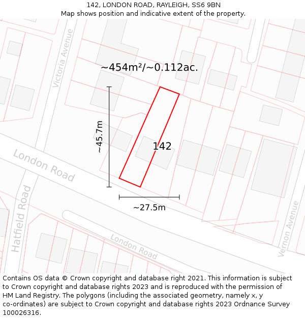 142, LONDON ROAD, RAYLEIGH, SS6 9BN: Plot and title map