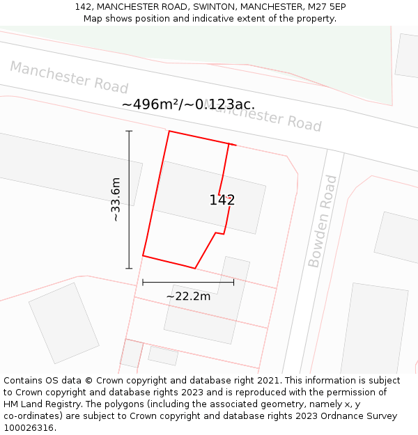 142, MANCHESTER ROAD, SWINTON, MANCHESTER, M27 5EP: Plot and title map