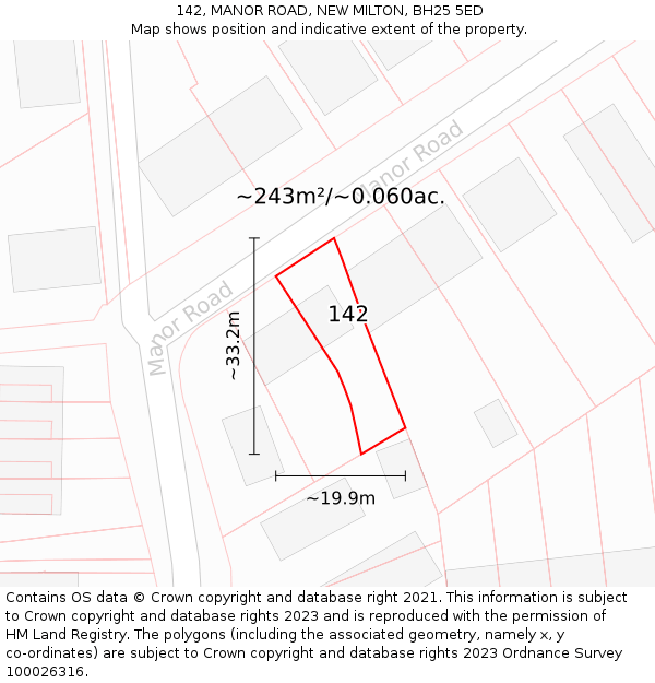 142, MANOR ROAD, NEW MILTON, BH25 5ED: Plot and title map