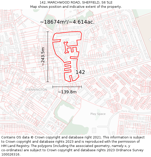 142, MARCHWOOD ROAD, SHEFFIELD, S6 5LE: Plot and title map