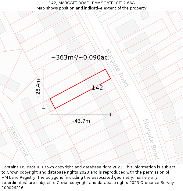 142, MARGATE ROAD, RAMSGATE, CT12 6AA: Plot and title map