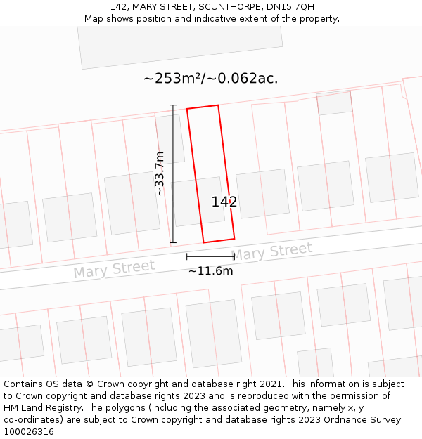 142, MARY STREET, SCUNTHORPE, DN15 7QH: Plot and title map