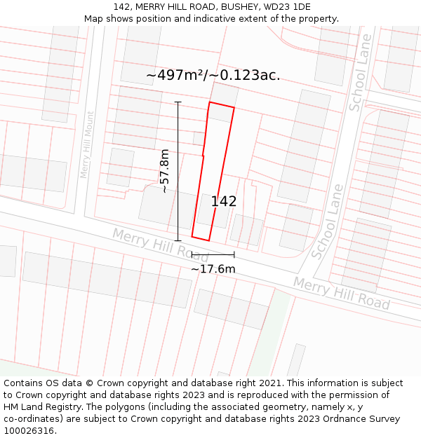 142, MERRY HILL ROAD, BUSHEY, WD23 1DE: Plot and title map