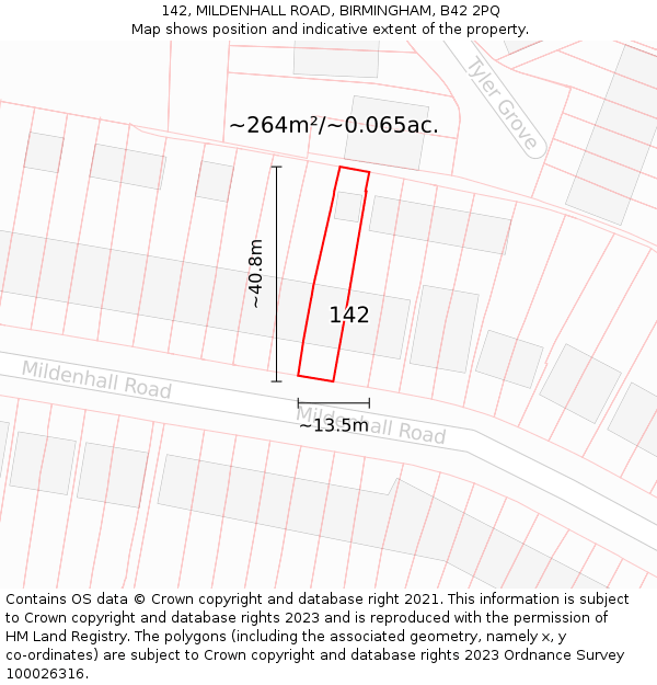 142, MILDENHALL ROAD, BIRMINGHAM, B42 2PQ: Plot and title map