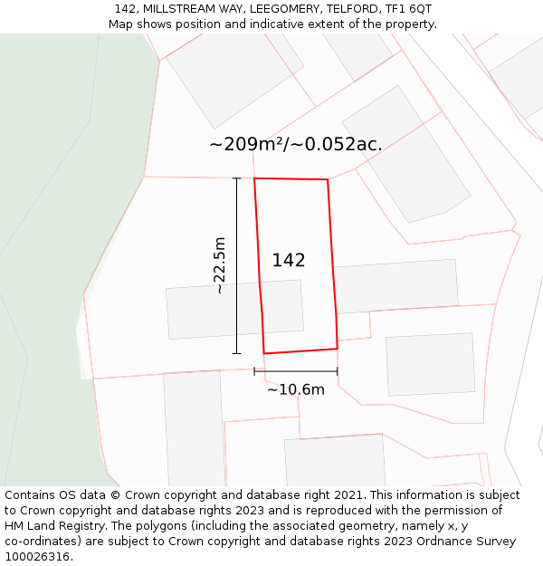 142, MILLSTREAM WAY, LEEGOMERY, TELFORD, TF1 6QT: Plot and title map