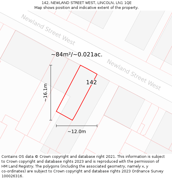 142, NEWLAND STREET WEST, LINCOLN, LN1 1QE: Plot and title map