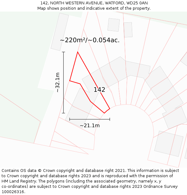 142, NORTH WESTERN AVENUE, WATFORD, WD25 0AN: Plot and title map