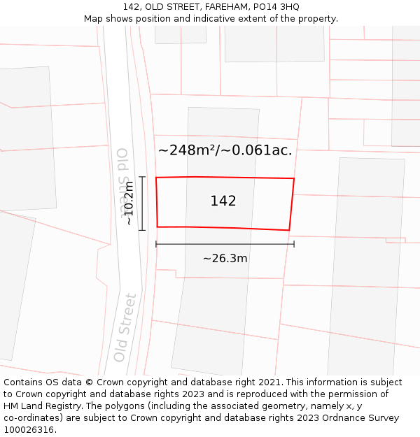 142, OLD STREET, FAREHAM, PO14 3HQ: Plot and title map