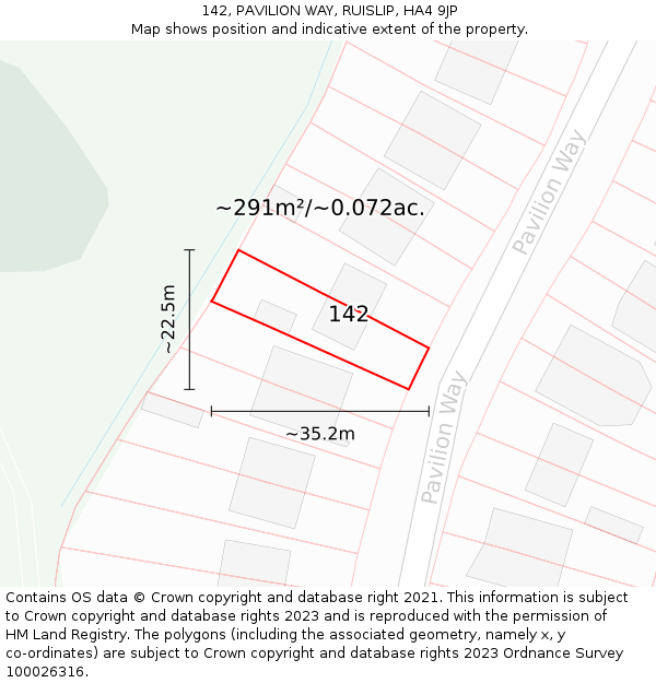 142, PAVILION WAY, RUISLIP, HA4 9JP: Plot and title map