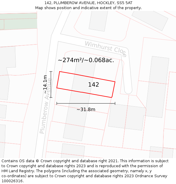 142, PLUMBEROW AVENUE, HOCKLEY, SS5 5AT: Plot and title map