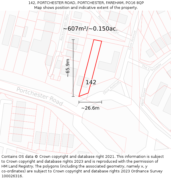 142, PORTCHESTER ROAD, PORTCHESTER, FAREHAM, PO16 8QP: Plot and title map