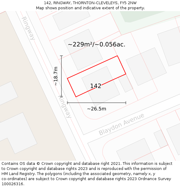 142, RINGWAY, THORNTON-CLEVELEYS, FY5 2NW: Plot and title map