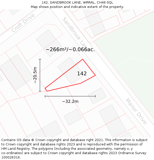 142, SANDBROOK LANE, WIRRAL, CH46 0QL: Plot and title map