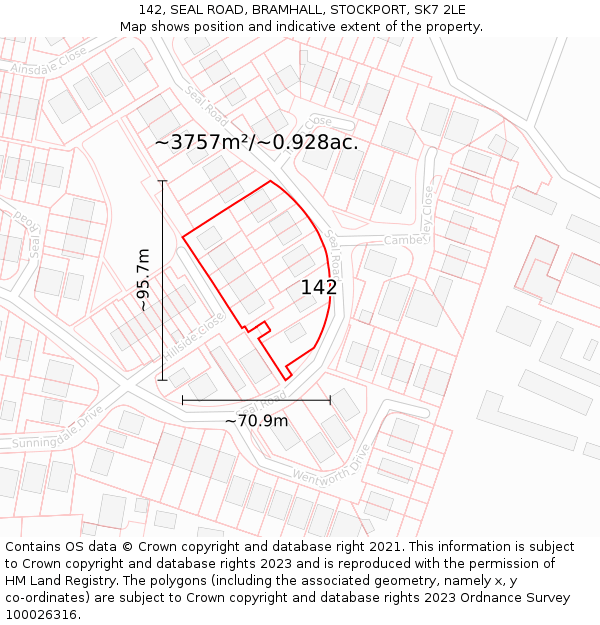 142, SEAL ROAD, BRAMHALL, STOCKPORT, SK7 2LE: Plot and title map