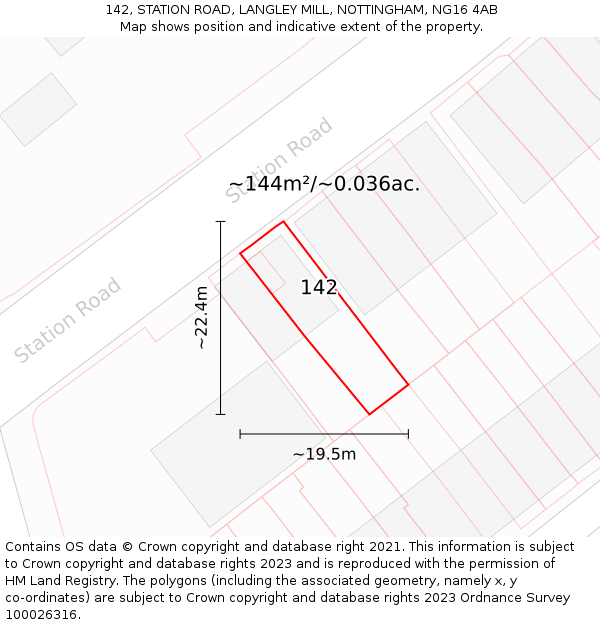 142, STATION ROAD, LANGLEY MILL, NOTTINGHAM, NG16 4AB: Plot and title map