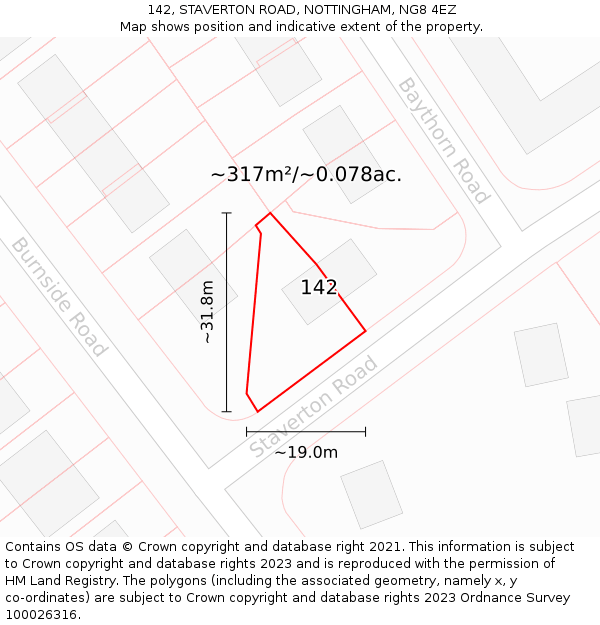 142, STAVERTON ROAD, NOTTINGHAM, NG8 4EZ: Plot and title map