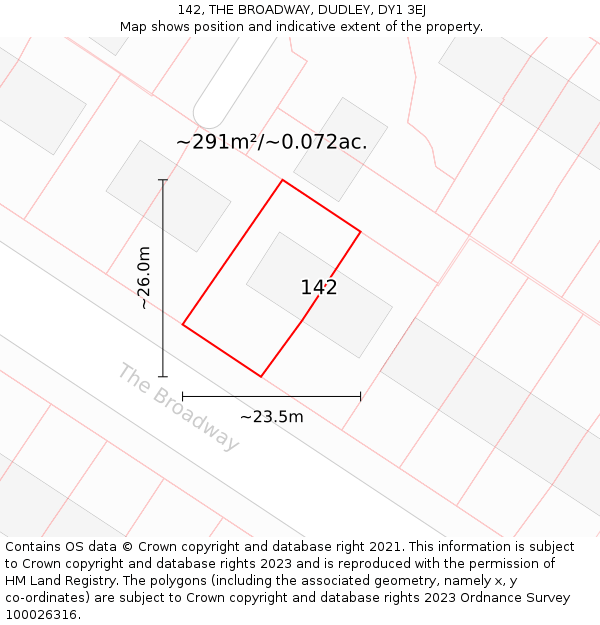 142, THE BROADWAY, DUDLEY, DY1 3EJ: Plot and title map