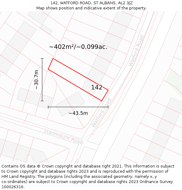 142, WATFORD ROAD, ST ALBANS, AL2 3JZ: Plot and title map