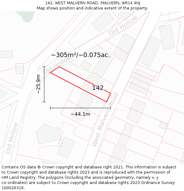142, WEST MALVERN ROAD, MALVERN, WR14 4NJ: Plot and title map