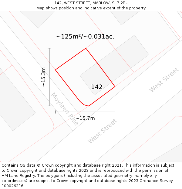 142, WEST STREET, MARLOW, SL7 2BU: Plot and title map