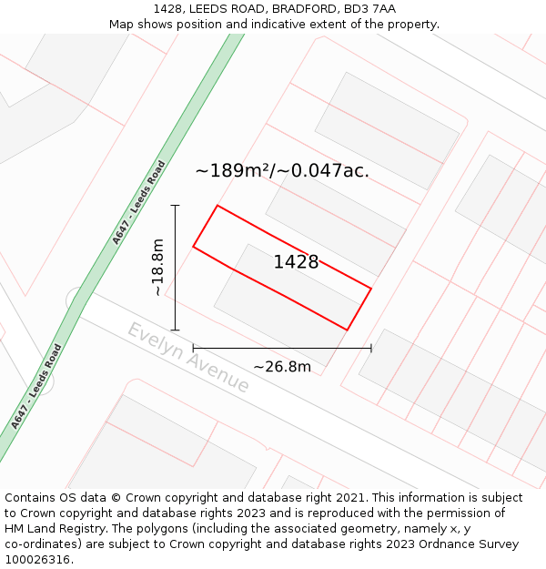 1428, LEEDS ROAD, BRADFORD, BD3 7AA: Plot and title map