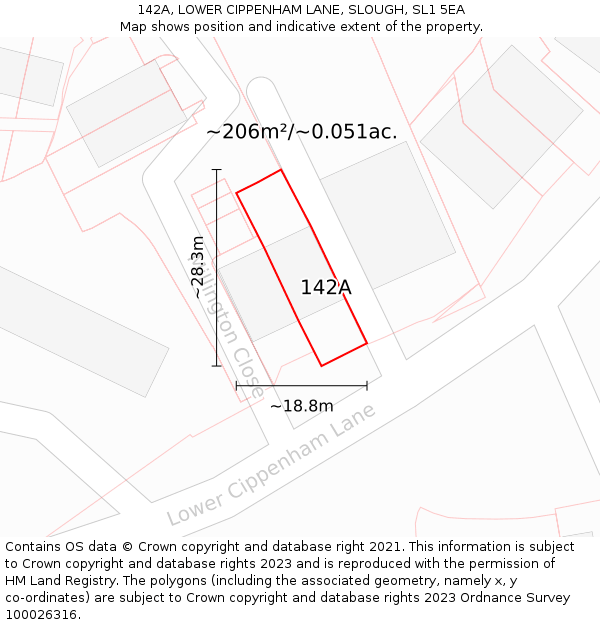 142A, LOWER CIPPENHAM LANE, SLOUGH, SL1 5EA: Plot and title map